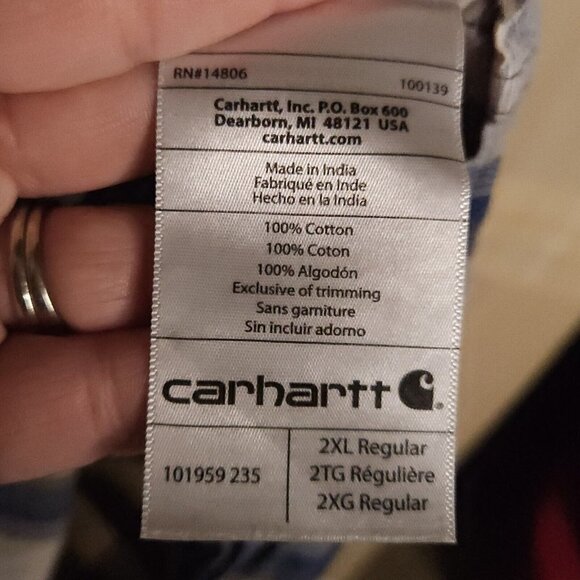 Carhartt Mens Relaxed Fit Blue Cream Short Sleeve Button Down 2XL - Picture 5 of 6